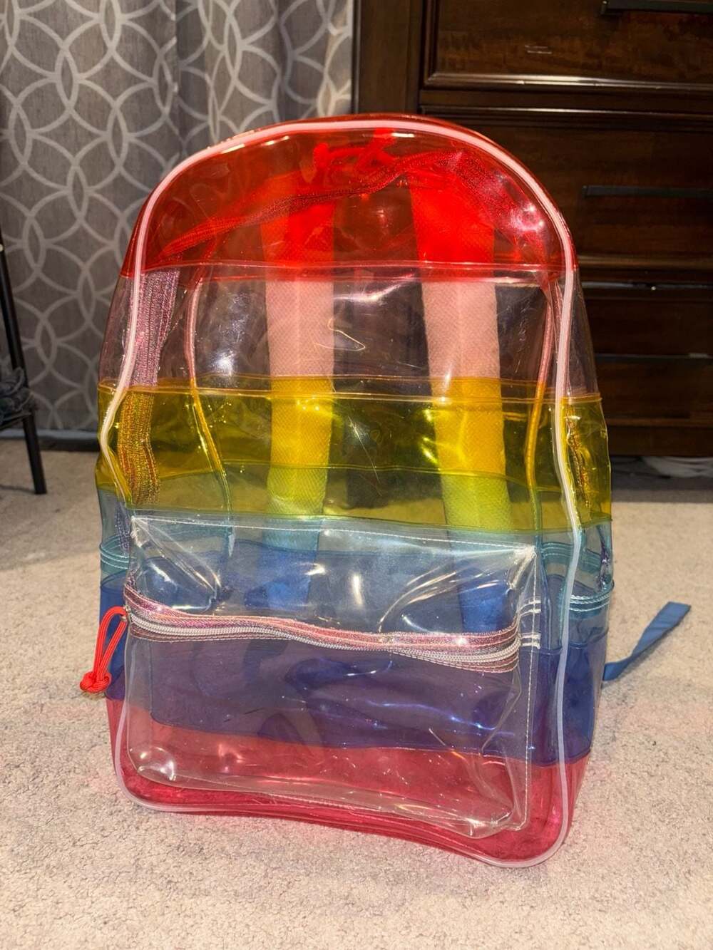 Transparent Rainbow Striped Clear PVC Backpack with Front Pocket